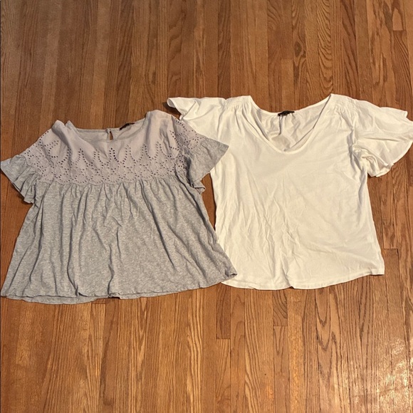 J. Crew Light Gray and White Short Sleeve Tees - Picture 1 of 16